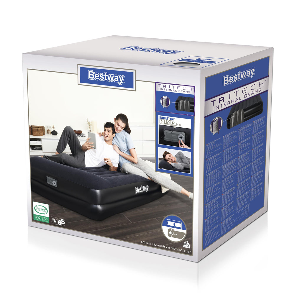 BESTWAY DOUBLE FLOCKED AUTO INFLATABLE MATTRESS BED 203X163X48 CM M